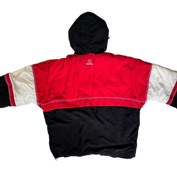Vtg Spalding Ski Jacket Men's Medium Red White Black Colorblock Winter Hood Coat - Picture 6 of 16